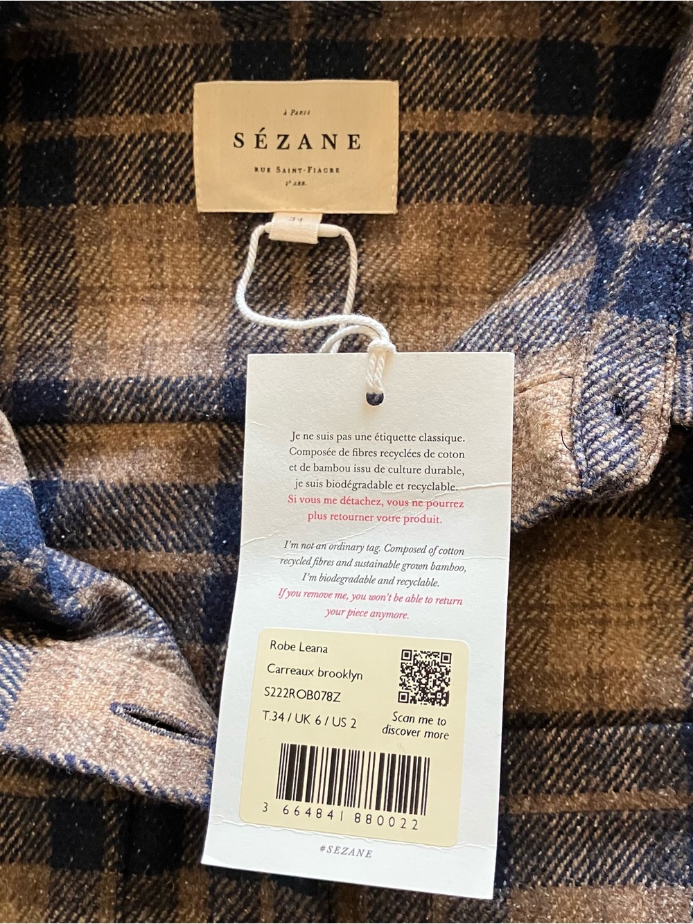 Sézane Leana Mini Wool Plaid Dress in Carreaux Brooklyn - EU/34 - US/2 - Picture 9 of 11